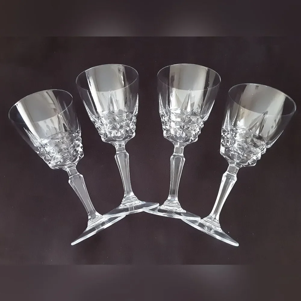 W. M. Dalton Cherbourg French 24% Lead Crystal Wine Glasses #2 Set of 4 - No Box